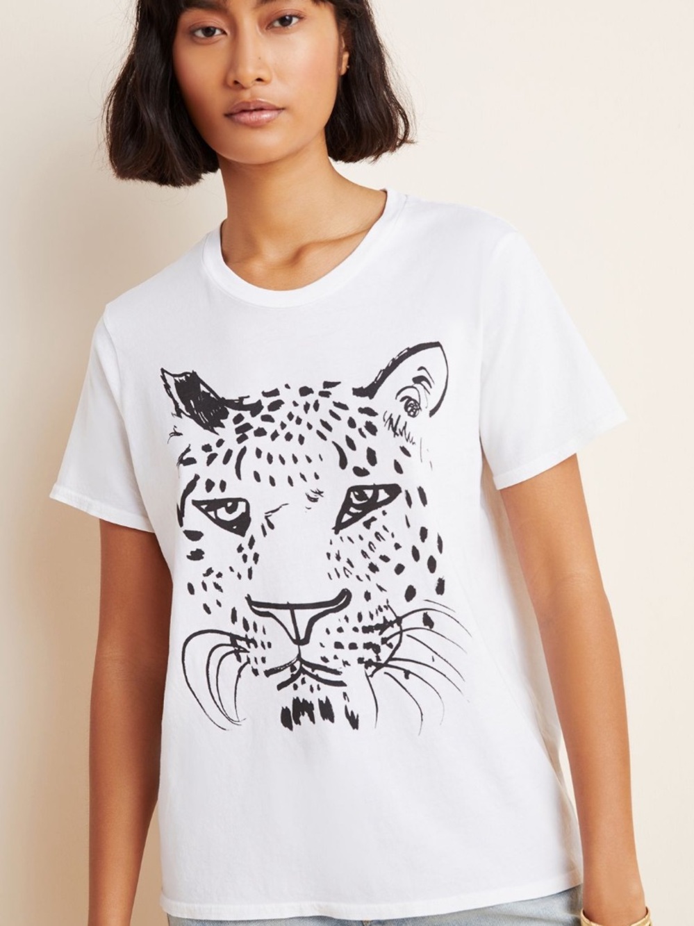 Anthropologie/Clare V White Tee with Black Leopard Graphic - xl - nwt